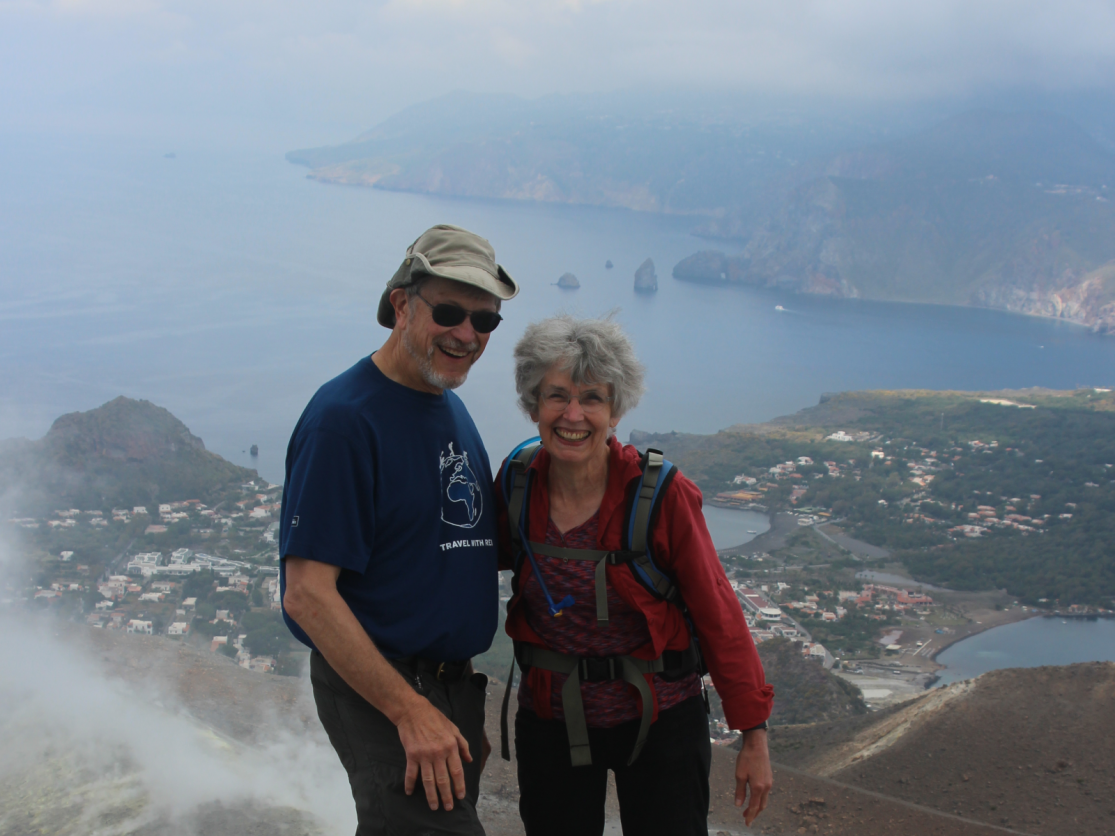 Chuck Montange and Kathy Patterson, summit of Vulcan in the Aeolian Islands
