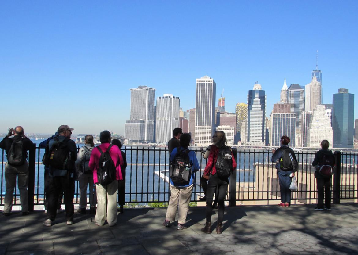 People overlook the New York City skyline.