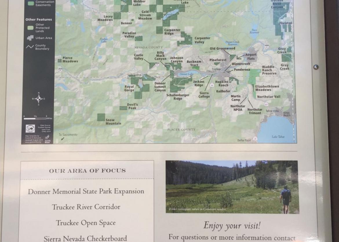 A green map of the Truckee Donner Land Trust Completed Projects