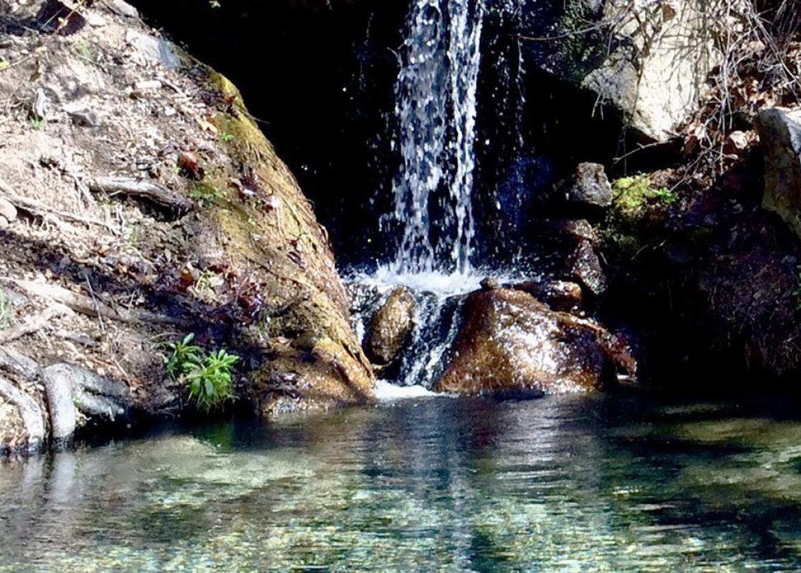 Waterfall and clear blue pool in the West Fork Gila River