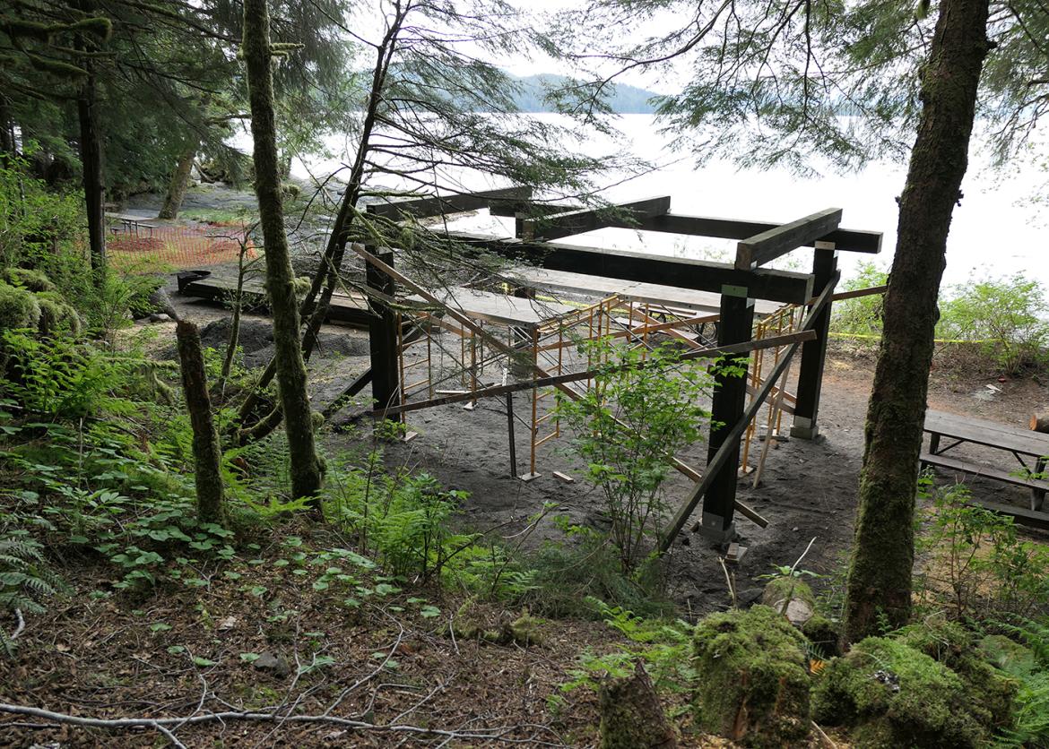 Structure in the process of being built in a state park near Ketchikan, Alaska