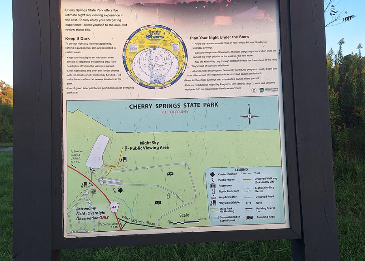 Information sign at Cherry Springs State Park, Pennsylvania