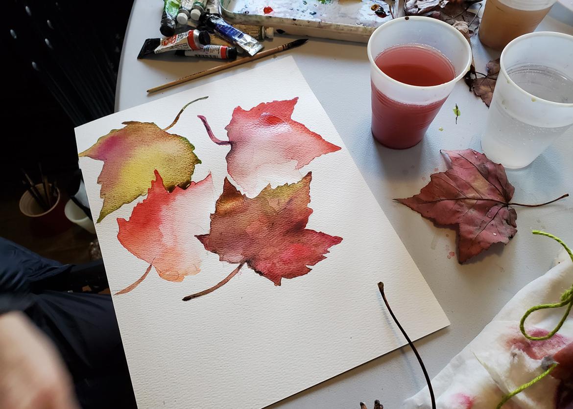 Watercolor painting of autumn leaves