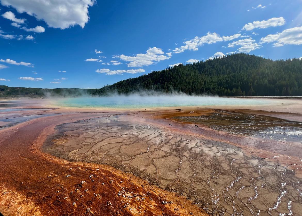 Red colors of a hot spring in Yellowstone National Park.