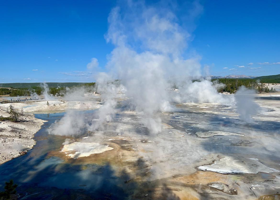 Steam rising from hot springs in Yellowstone National Park.