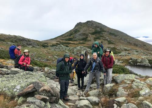 Trip participants hiking in the Presidential Range in New Hampshire