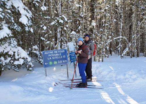 Trip participants skiing in Quebec